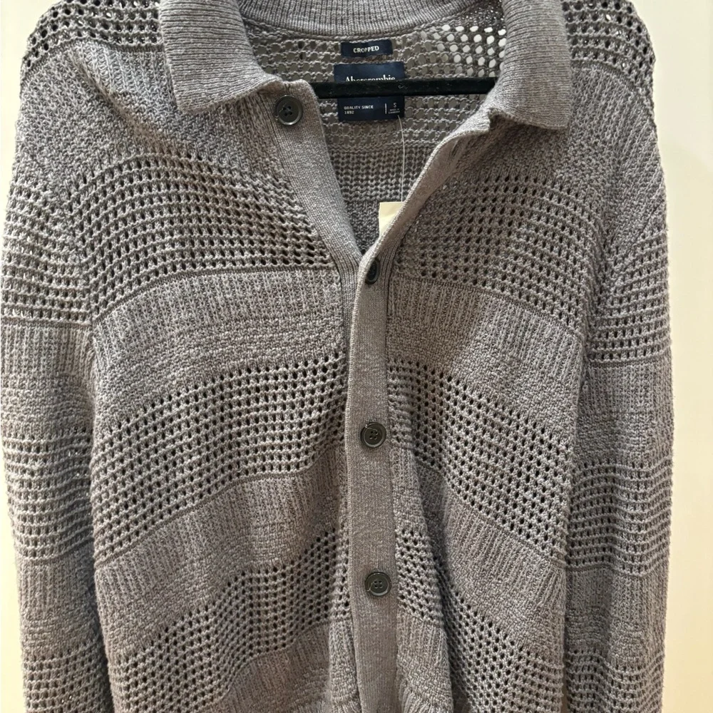 Abercrombie & Fitch Men’s Open-Knit Button-Up Cardigan in Gray - Picture 1 of 4